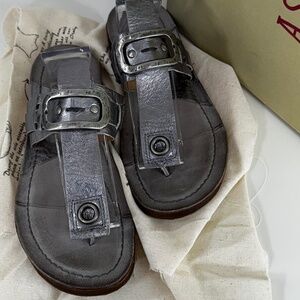 A.S.98 Italian Leather Sandals – Metallic Silver Buckle Thong – Rare